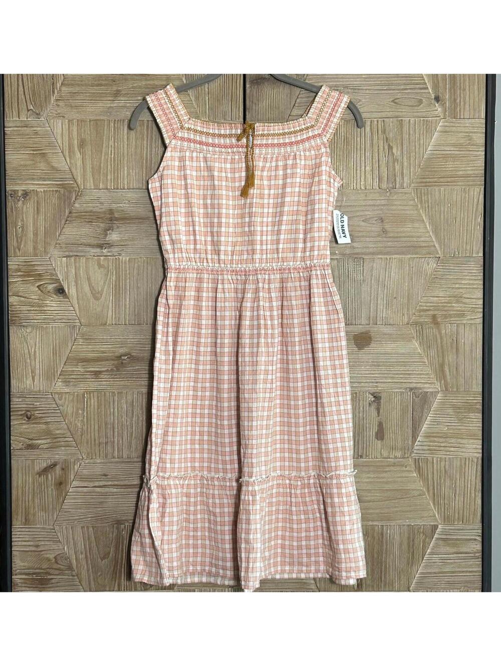 NWT Old Navy Kids Dress XL Orange Pink Gingham Cottagecore